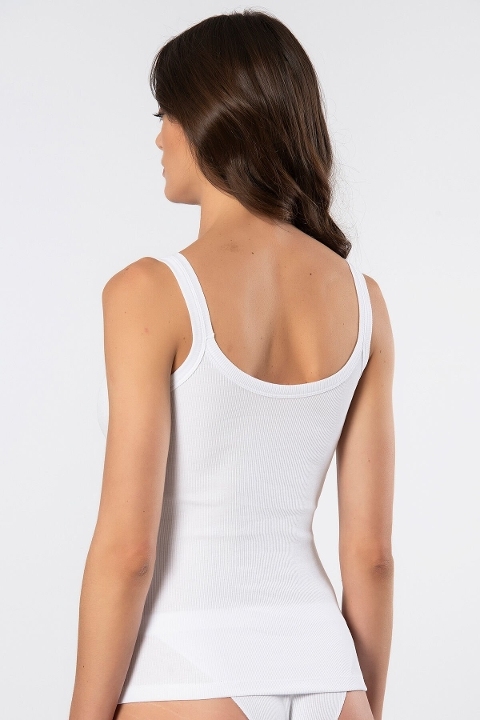 Pamuklu Ribana Kalın Askılı Kadın Atlet Türen 3406 - Beyaz