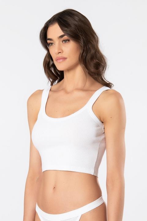 Kalın Askılı Ribana Crop Kadın Atlet Türen 3405 - Beyaz