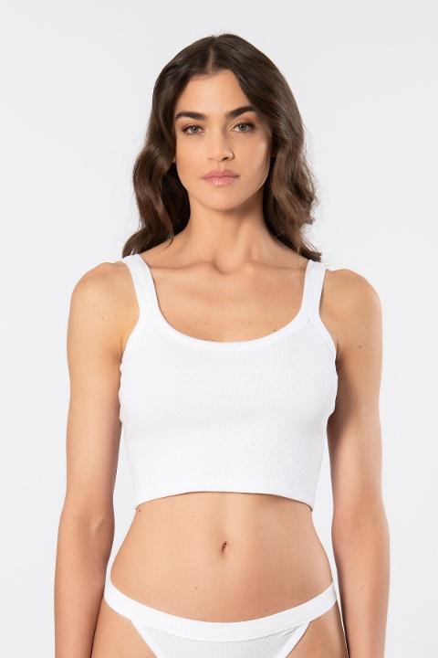 Kalın Askılı Ribana Crop Kadın Atlet Türen 3405 - Beyaz