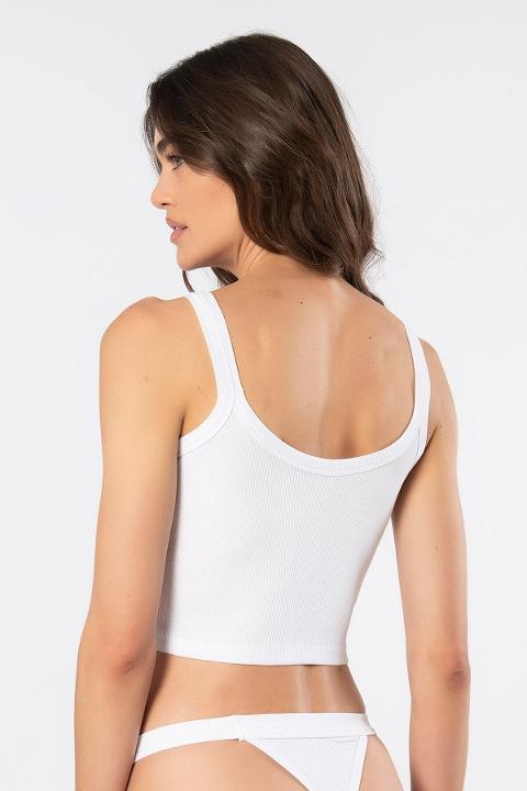 Kalın Askılı Ribana Crop Kadın Atlet Türen 3405 - Beyaz
