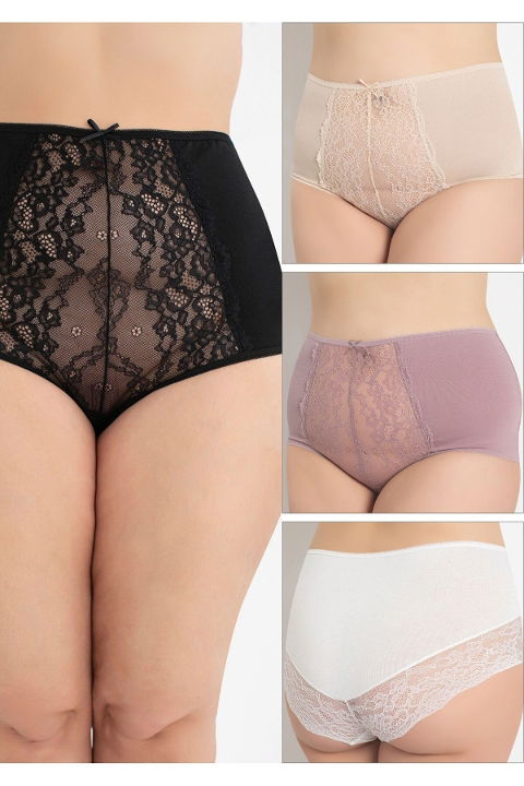 Dantelli Yüksek Bel Külot  Mor Confeo 804