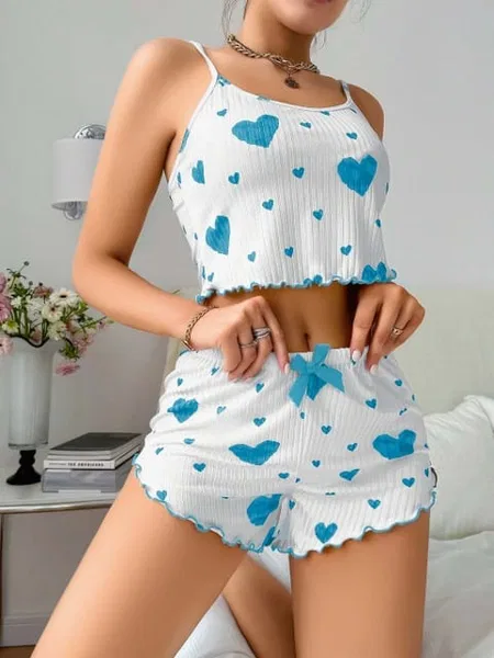 Kalp Desenli Şortlu Büstiyer Pijama Takımı Ruselin 5043 - 2