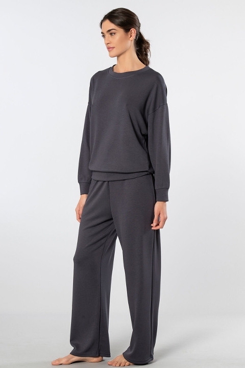 Kahverengi Viskon Polyester Elastan Kadın Eşofman Takımı Türen 3610 - Antrasit