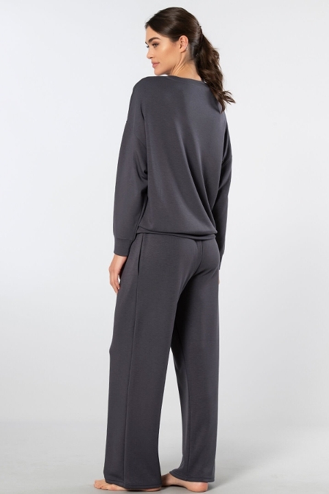 Kahverengi Viskon Polyester Elastan Kadın Eşofman Takımı Türen 3610 - Antrasit
