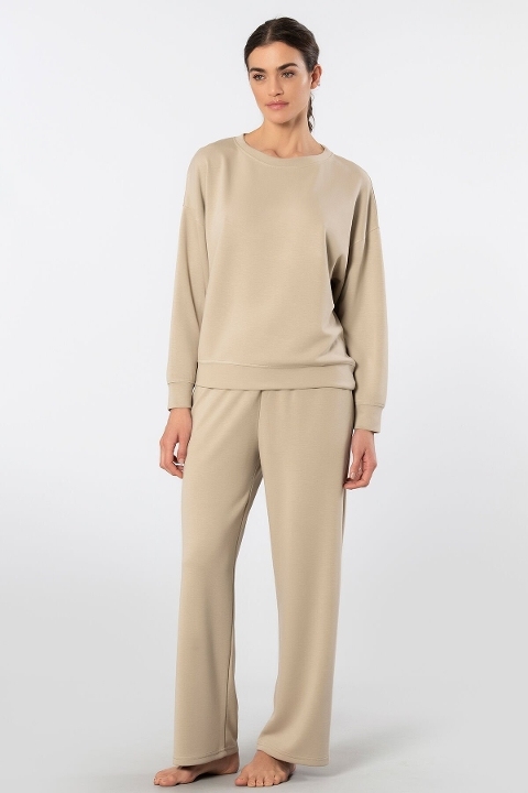 Viskon, Polyester, Elastan Boru Paçalı Kadın Eşofman Takımı Türen 3610 - Bej