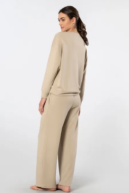 Viskon, Polyester, Elastan Boru Paçalı Kadın Eşofman Takımı Türen 3610 - Bej