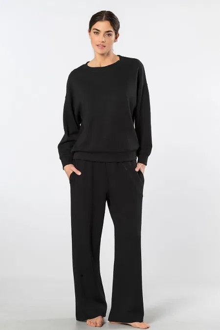 Viskon Polyester Elastan Cepli Bisiklet Yaka Eşofman Takımı Türen 3610 - Siyah