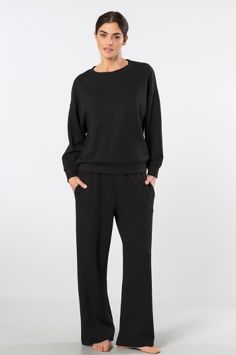 Viskon Polyester Elastan Cepli Bisiklet Yaka Eşofman Takımı Türen 3610 - Siyah