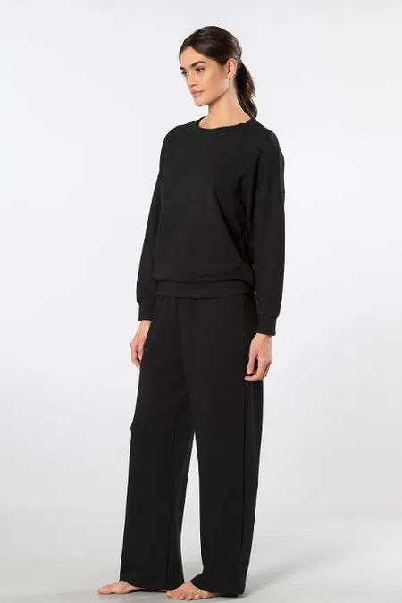 Viskon Polyester Elastan Cepli Bisiklet Yaka Eşofman Takımı Türen 3610 - Siyah