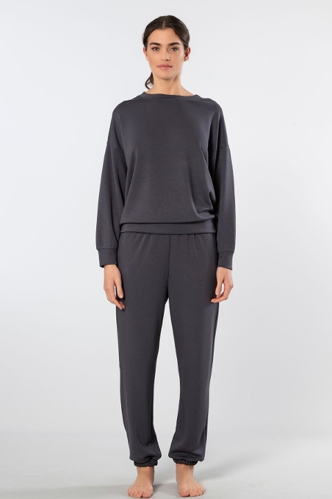 Viskon-Kombinasyon Kadın Jogger Eşofman Takımı Türen 3611 - Antrasit