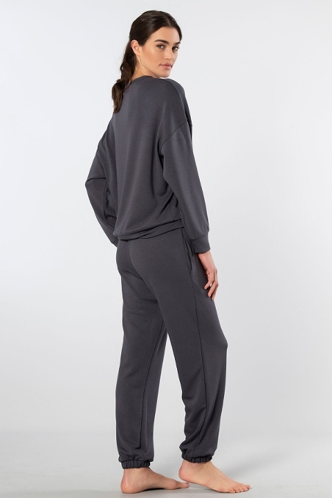 Viskon-Kombinasyon Kadın Jogger Eşofman Takımı Türen 3611 - Antrasit