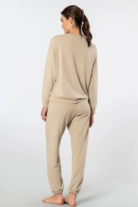 Viskon Polyester Elastan Kadın Jogger Eşofman Takımı Türen 3611 - Bej
