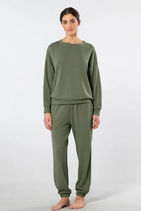 Viskon Polyester Elastan Uzun Kollu Jogger Kadın Eşofman Takımı Türen 3611 - Yeşil