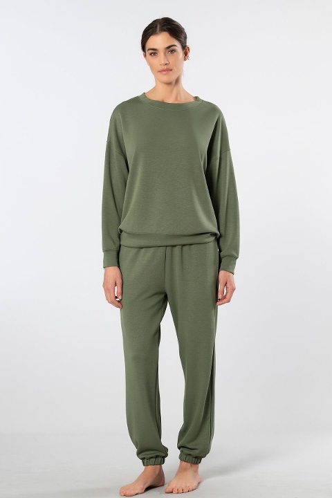 Viskon Polyester Elastan Uzun Kollu Jogger Kadın Eşofman Takımı Türen 3611 - Yeşil