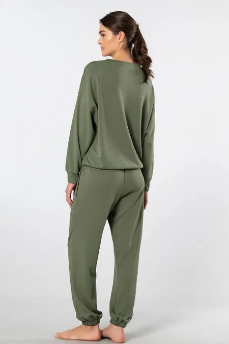 Viskon Polyester Elastan Uzun Kollu Jogger Kadın Eşofman Takımı Türen 3611 - Yeşil