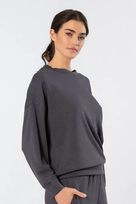 Viskon, Polyester, Elastan Kadın Sweatshirt Türen 3613 - Antrasit