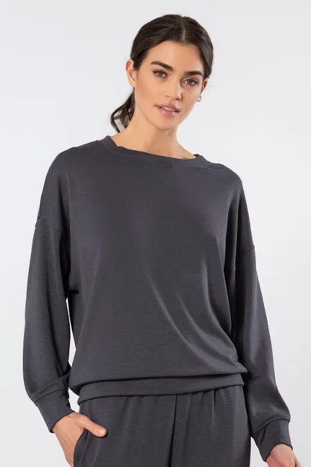 Viskon, Polyester, Elastan Kadın Sweatshirt Türen 3613 - Antrasit