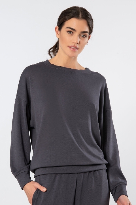 Viskon, Polyester, Elastan Kadın Sweatshirt Türen 3613 - Antrasit