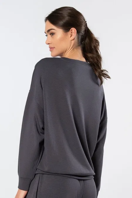 Viskon, Polyester, Elastan Kadın Sweatshirt Türen 3613 - Antrasit