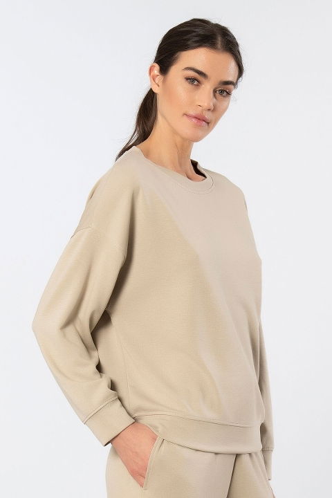 Viskon, Polyester, Elastan Uzun Kollu Bisiklet Yaka Sweatshirt Türen 3613