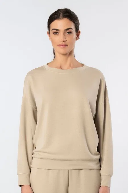 Viskon, Polyester, Elastan Uzun Kollu Bisiklet Yaka Sweatshirt Türen 3613 - Bej