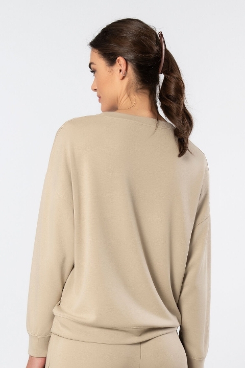 Viskon, Polyester, Elastan Uzun Kollu Bisiklet Yaka Sweatshirt Türen 3613 - Bej