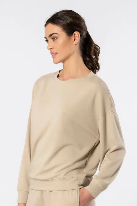 Viskon, Polyester, Elastan Uzun Kollu Bisiklet Yaka Sweatshirt Türen 3613 - Bej