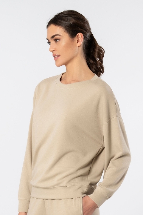 Viskon, Polyester, Elastan Uzun Kollu Bisiklet Yaka Sweatshirt Türen 3613 - Bej