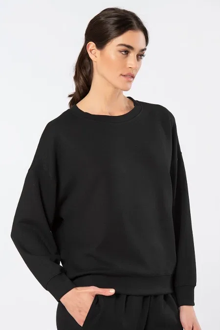 Viskon Polyester Elastan Siyah Bisiklet Yaka Kadın Sweatshirt Türen 3613 - Siyah