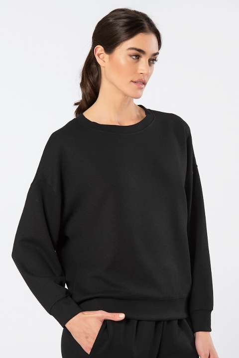 Türen Viskon Polyester Elastan Siyah Bisiklet Yaka Kadın Sweatshirt Türen 3613