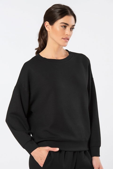 Viskon Polyester Elastan Siyah Bisiklet Yaka Kadın Sweatshirt Türen 3613