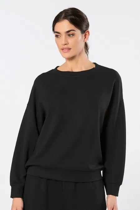 Viskon Polyester Elastan Siyah Bisiklet Yaka Kadın Sweatshirt Türen 3613 - Siyah