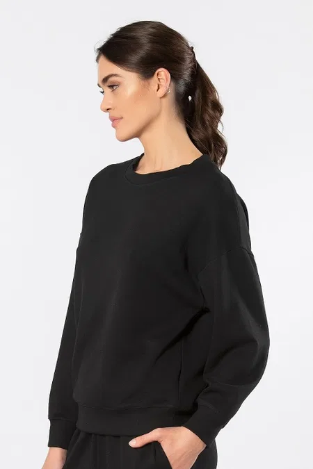 Viskon Polyester Elastan Siyah Bisiklet Yaka Kadın Sweatshirt Türen 3613 - Siyah