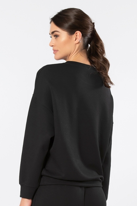 Türen Viskon Polyester Elastan Siyah Bisiklet Yaka Kadın Sweatshirt Türen 3613 - Görsel 4