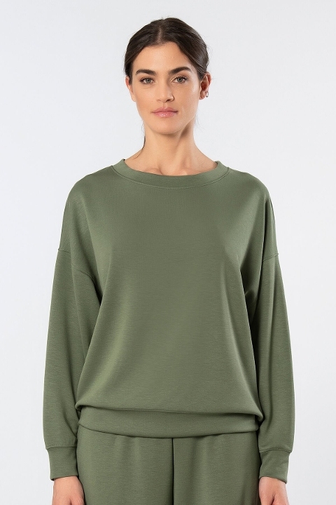 Viskon, Polyester, Elastan Kadın Sweatshirt Türen 3613 - Yeşil