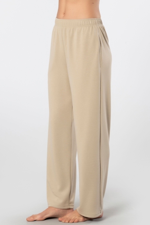 Boru Paça Kadın Cepli Eşofman Altı Viskon Polyester Türen 3615 - Bej