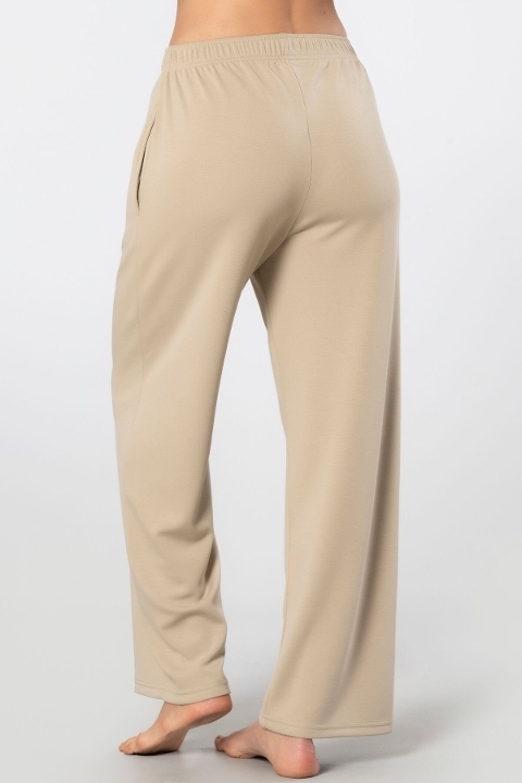 Boru Paça Kadın Cepli Eşofman Altı Viskon Polyester Türen 3615 - Bej