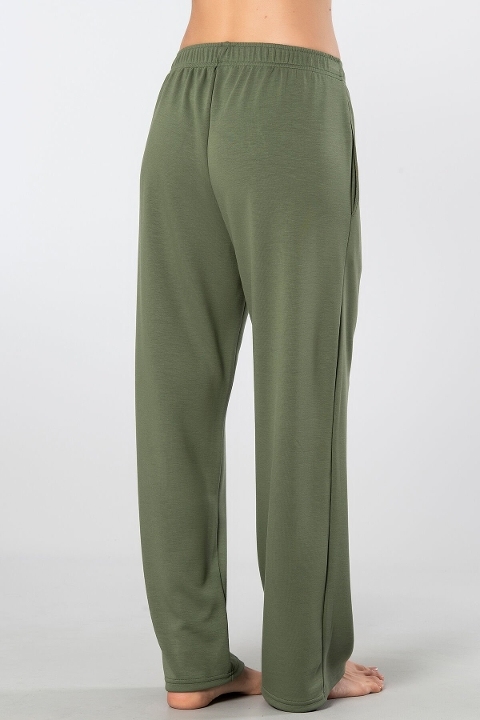 Viskon Polyester Lastikli Cepli Boru Paça Kadın Eşofman Altı Türen 3615 - Yeşil