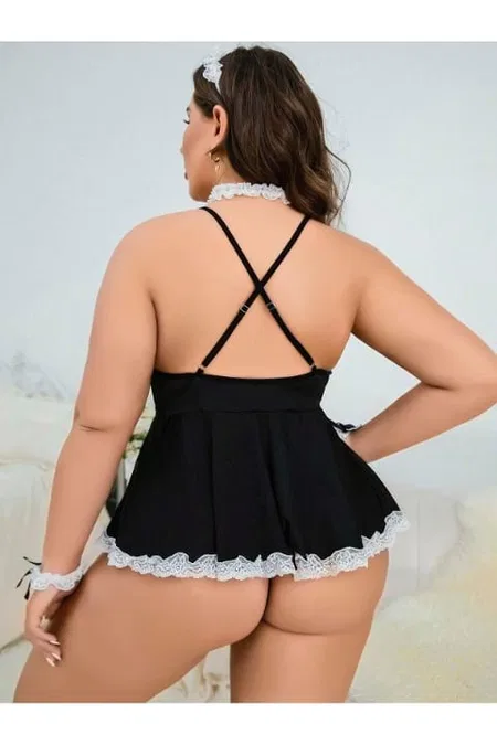 Somon Renk Kadın Büyük Beden Fantezi Hizmetçi Gecelik Nathalie 1050 - 2