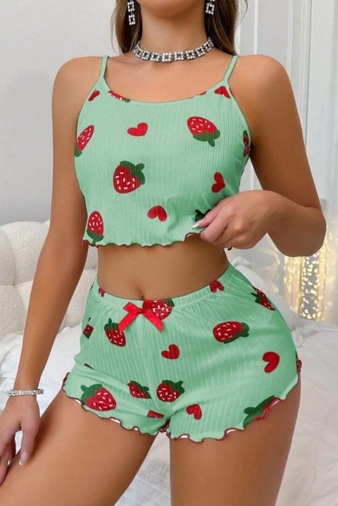 Ruselin Çilek Ve Kalp Desenli Yeşil Şort Takım Ruselin 5060