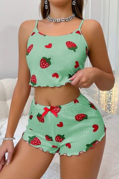 Çilek Ve Kalp Desenli Yeşil Şort Takım Ruselin 5060