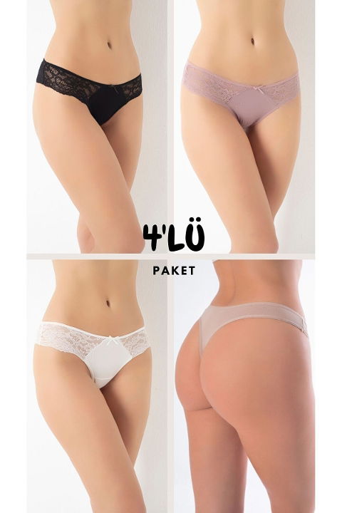 Dantelli Yüksek Bel Pamuklu Tanga Külot Confeo 804