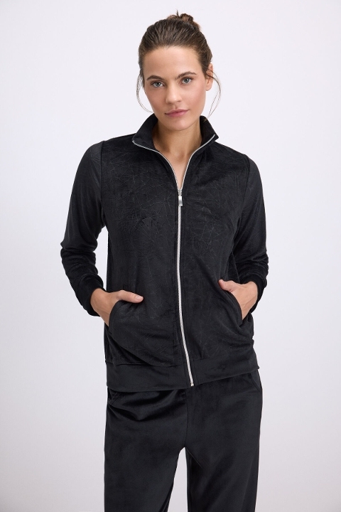 Kadın Fermuarlı Uzun Kollu Kadife Eşofman Takımı Anıl 11548 - Siyah