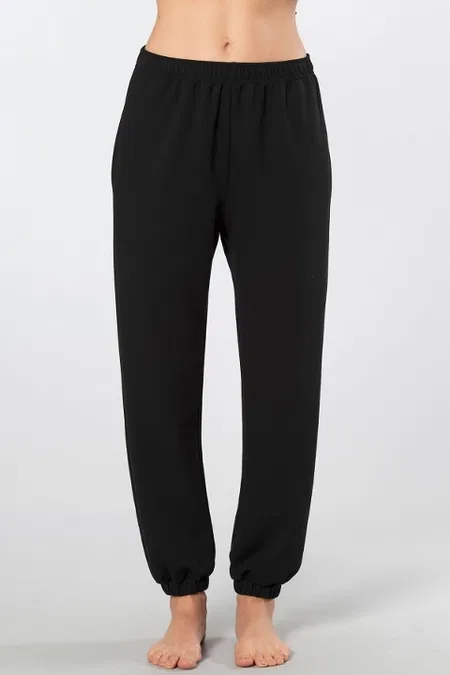 Siyah Lastikli Kadın Jogger Pantolon Viskon Polyester Türen 3614