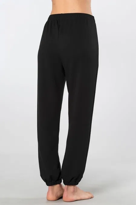 Siyah Lastikli Kadın Jogger Pantolon Viskon Polyester Türen 3614 - Siyah