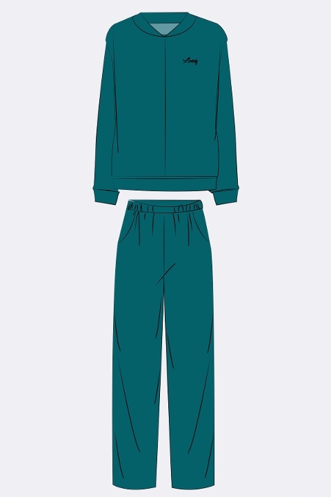 Kadın Kadife Dokulu Fermuarlı Uzun Kollu Sweatshirt ve Pantolon Takım Anıl 11560 - Petrol Yeşili