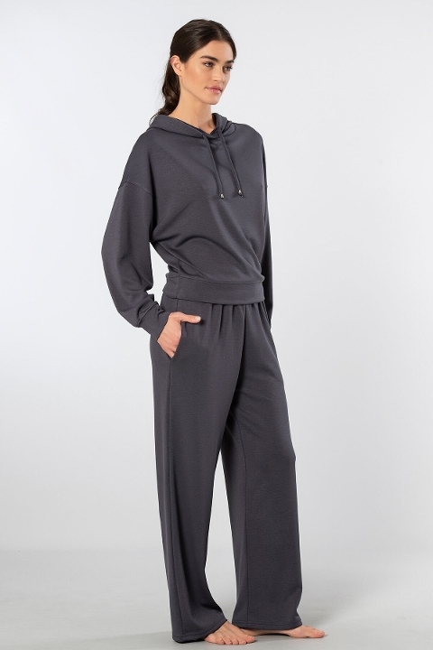 Viskon ve Polyester Karışımlı Kapüşonlu Eşofman Takımı Türen 3608 - Antrasit