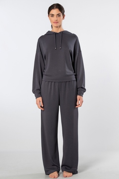 Viskon ve Polyester Karışımlı Kapüşonlu Eşofman Takımı Türen 3608 - Antrasit