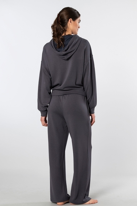 Viskon ve Polyester Karışımlı Kapüşonlu Eşofman Takımı Türen 3608 - Antrasit