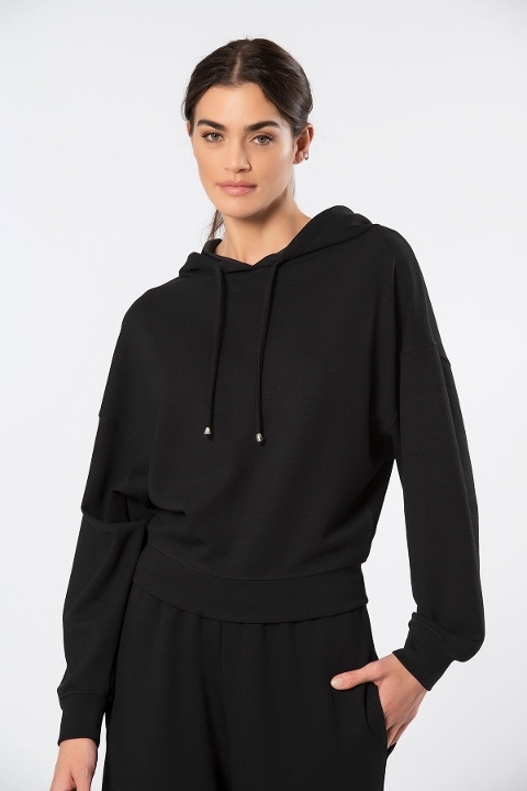 Viskon, Polyester, Elastan Siyah Kapüşonlu Eşofman Takımı Türen 3608 - Siyah